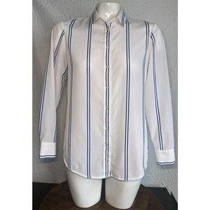 Banana Republic Silky Striped Button UP Blouse Extra Small Blue Pink White Work